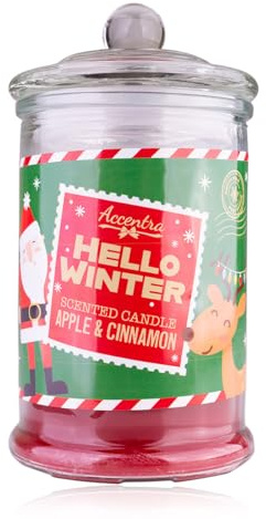 Bougie parfumée Accentra HELLO WINTER en verre avec couvercle, 230g, parfum : pomme cannelle, couleur : rouge, bougie décorative cadeau de Noël pour femme