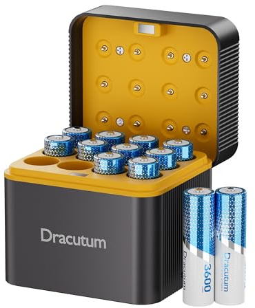 Wiederaufladbare AA Lithium Akkus 12 Pack mit Ladegerät, 1.5V 3600mWh Hohe Kapazität Wiederaufladbare AA Akkus, 2000 Zyklen Lang anhaltende Li-Ion Doubel A Batterien