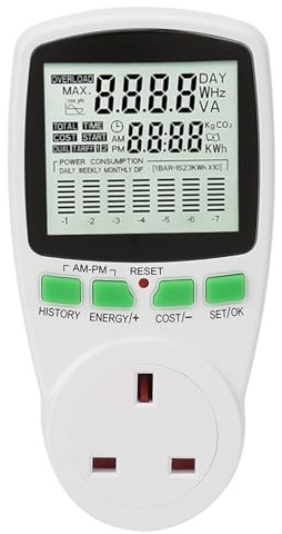 Energy Monitor 0.000KWh-9999KWh Power Meter Plug 0-16A Intelligent Electricity Usage Monitor