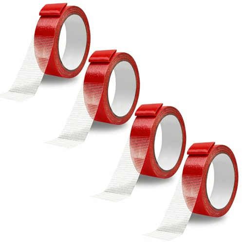 4Rolls Heavy Duty Double Sided Fabric Tape, 0.8 Inch X 16.4FT Hem Tape for Curtains, Stitch Witchery Hem Pants Clothes Dresses Fabric Without Sewing Ironing, Strong Adhesive Tape for Rug, Carpet, Art