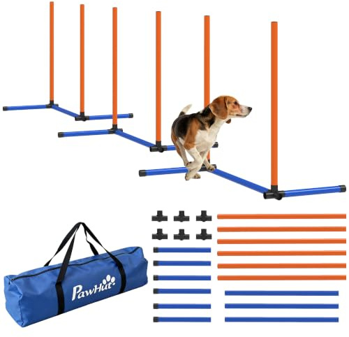 PawHut agility-set hundar, 3-delad agility-utrustning med slalomstänger, jordspett, bärväska, träningsset för alla hundstorlekar, för inomhus och utomhus, orange