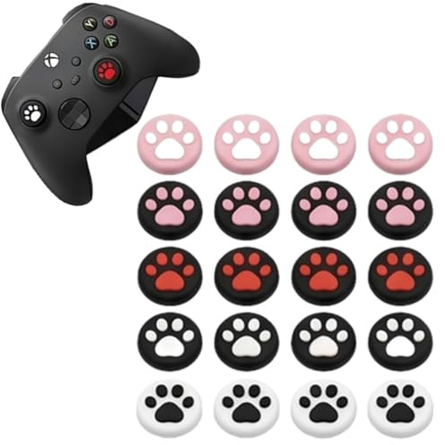 20 Stücke Katzenpfoten Daumengriffkappen, 5 Farben Silikon Joystick Kappen | PS4/PS5/Switch/Xbox Controller, rutschfeste Thumbstick Abdeckungen für Spielkonsole, schützende & bequeme Spielzubehör