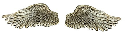 Pair of Angel Wings Ornate Vintage Shabby Cherub Wall Art Fair Garden Decoration (Large, Silver)