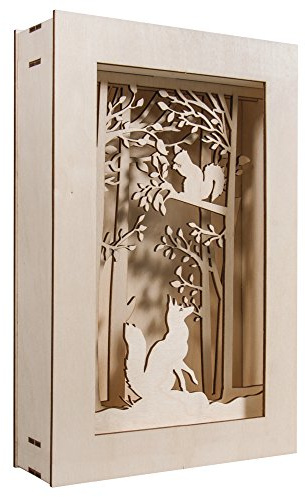Rayher 46301000 skugglåda byggsats med 3D-skogslandskap, gör-det-själv trähantverksset, 15 slot-together delar, 20 x 30 x 6,6 cm
