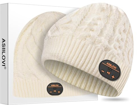 ASIILOVI Bonnet Bluetooth, Bluetooth V5.0 sans Fil Smart Knit Chapeau Musique Casquette avec Détachable avec Micro Intégré et HD Haut-Parleurs stéréo pour Sports de Plein air et Cadeau