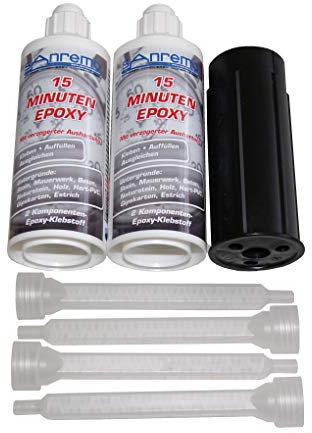 Sanremo 15 MINUTEN EPOXY 280ml + 4 Mischdüsen + Auspressstössel Epoxidharz Kleber 2-Komponenten
