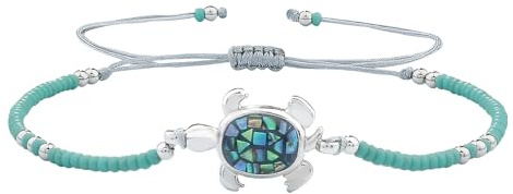 KELITCH Abalone Shell Beaded Bracelet Adjustable Turtle Pendant Seed Beads Wrap Bracelet Friendship Bangles Jewelry (Blue)