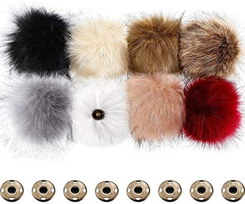 BOAO Soffice pompon in finta pelliccia per cappello con bottone a pressione rimovibile, per lavorare a maglia cappelli, scarpe, sciarpe, borse (nero, bianco, grigio, marrone, bianco crema, cachi, rosa