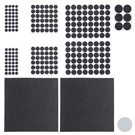 Relaxdays Patins en Feutre Lot de 240, Autocollant, antidérapants, adhésifs, Protection Sol, différentes Tailles, Noir