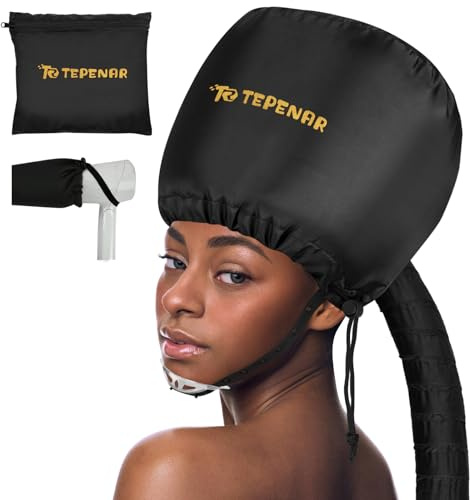 TEPENAR Bonnet pour sèche-cheveux réglable extra large avec mentonnière pour conditionner et sécher les cheveux en profondeur