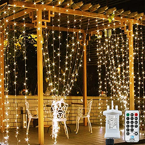 306 LED Curtain Lights, 3m x 3m Window Fairy Lights with Remote Control | 8 Modes Waterproof indoor String Lights Plug in for Bedroom,Wall,Party,Wedding,Christmas Decorations (Warm White)