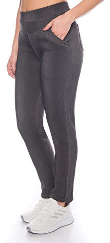 Kendindza Women's Thermal Leggings, Denim Look, Lined with Inner Fleece, Basic, Opaque, Black (EN) Pattern 2, XL