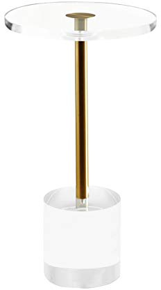 Artmaze Clear Acrylic End Table,Side Table,Brushed Brass Metal,Round,for Office, Living Room and Bedroom,Easy Assembly,12x12 inch，21.3 inch high