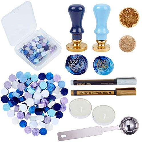 craspire 80PCS Versiegeln von Wachsperlen Mit Den Besten Wünschen Und Geweihen Wachsversiegelungsstempel, 2PCS Markierungsstift, 2PCS Kerzen, Wachsschmelzlöffel