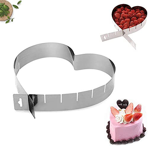 Amini Edelstahl Mousse Kuchen Backen Ring Herz Tortenring verstellbar Herz Kuchen Backform 6 Bis 12 Zoll Dessertform Geburtstag Hochzeit Party Kuchen Gebäck Mousse Kochen Backen Werkzeug (1pcs)