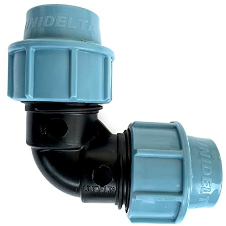 UNIDELTA Klemmverbinder Winkel 90° 16 bar für Wasserleitung Trinkwasser Kupplung PE-Rohr | Verbinder für Schläuche im Bewässerungssystem | Klemmfitting Bogen Kunststoffkupplung Wasserrohr 25x25 mm