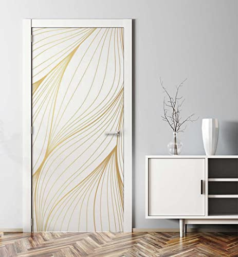 MyMaxxi Türtapete selbstklebend - Einteilige Türfolie 90x200 cm - Motiv: Gold hängende Blätter Türklebefolie zum verschönern & bekleben der Tür - Türaufkleber aus Klebefolie