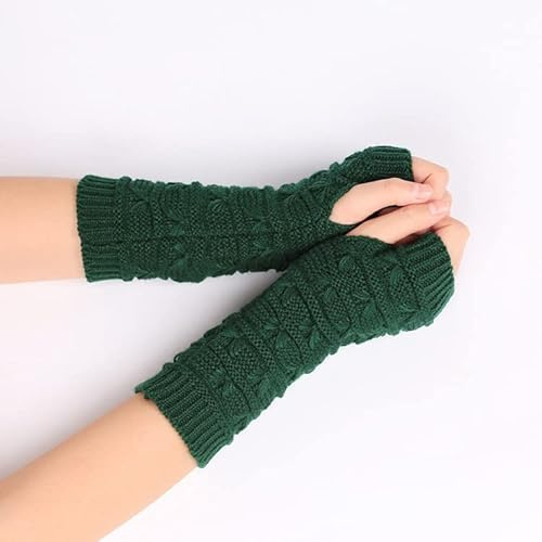 PTNKUIIY Winter Armstulpen für Damen,Winter Handschuhe Gestrickte Fingerlose Handschuhe Daumenloch-Armstulpen Handwärmer Warmer Strick Lange Handschuhe Armwärmer Pulswärmer für Winter Herbst,Grün