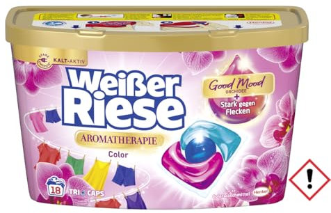 Weißer Riese Color Trio-Caps Aromatherapie Floral Sensation (18 Wäschen), Waschmittel mit Orchidee, Colorwaschmittel mit intensivem Dufterlebnis
