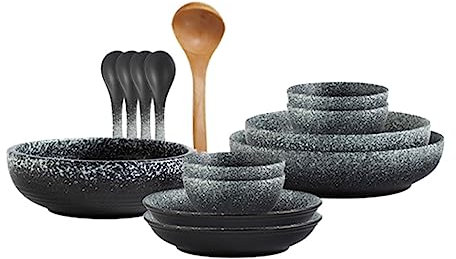REHOOF Stackable Ceramic Dinnerware Set for entertaining family and friends, Microwave/oven/dishwasher safe, gift (Color : Black, Size : 14 pieces)