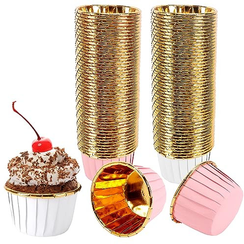 Towviy 100 Pezzi Pirottini di Carta per Muffin e Cupcake - Grandi Teglie da Forno Monouso per Budini Fai da Te - Bianco e Rosa