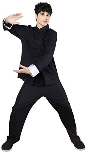 Generic 2 Piece Chinese Traditional Cheongsam Suit Kungfu Tai Chi Martial Arts Wing Chun Frog Button Shirt Top Bottoms Bottoms (Black, M)
