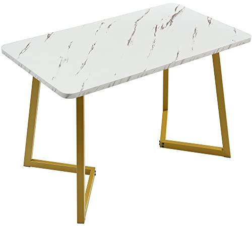 I0I&I0I Eleganter MDF Esstisch mit Marmoroptik und goldenen Beinen - Robust, stilvoll und funktional (Golden/Weiß)