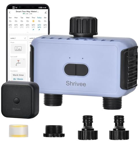 Shrivee Bewässerungscomputer WLAN 2 ausgänge, Garten Bewässerungsuhr, Automatische Bewässerungssteuerung mit App/Sprachsteuerung,für Garten Gewächshaus