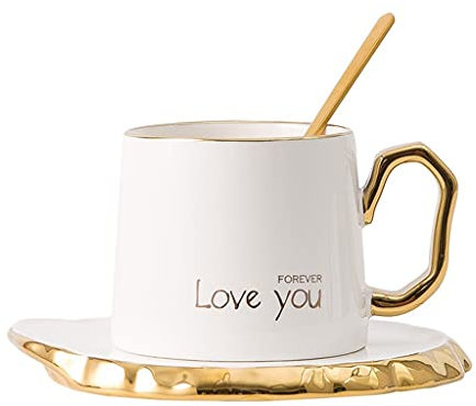tazza di caffè di personalità, Tazzine da caffè con piattini, Tazzine da caffè in ceramica bianca da 6,8 once for bevande speciali al caffè, latte, caffè, moka e tè for adulti for ufficio e casa, mult