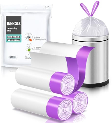INNKGLE Bin Bags 30-50L Bin Liners White Drawstring Biodegradable Trash Bags with Fresh Scent,No-Tear Feature, Durable & Leak-Proof Waste Bags, 60x70cm, Rubbish Bags for Multi-Scene Use