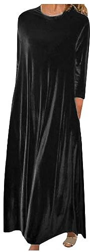 Women Vintage Velvet Long Sleeve Maxi Dress - Casual Loose Fit, Elegant Bridesmaid, Ladies Solid Color Plus Size
