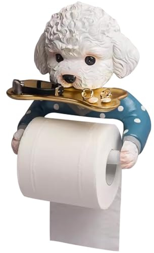 Tissue Roll Dispenser Creative Cute Teddy Dog Shape Toilet Paper Holder, Wall Mounted Towel Rack, Thoughtful Storage Tray, Gift, 20.7*17.9*10cm, White Blue