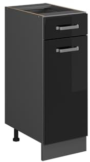 Vicco Küchenunterschrank R-Line, Schwarz Hochglanz, 30 cm | 1 Schublade · Ohne Arbeitsplatte · Höhenverstellbare Füße · 1 Tür · ✓ Frei kombinierbar