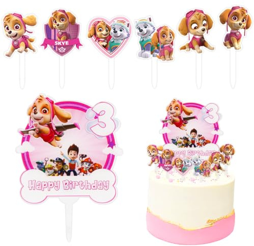 Paw Dog Tortendeko, Geburtstag Deko 3 Jahre, Happy Birthday Tortendeko Rosa, Kindergeburtstag Party Tortenaufleger, kuchen Deko Mädchen Junge