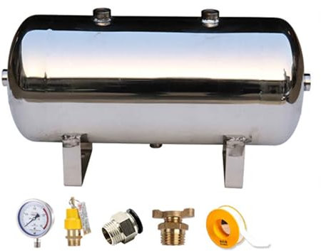 Air Tank 0.5L 1L 2L 3L 5L 10L 20L 30L 40L 50L Tanque de aire portátil de acero inoxidable para bomba de aire/tanque de gas/compresor, kit de tanque de aire de depósito de alta presión horizontal (Siz