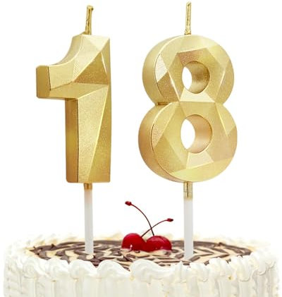 Prebarfun Candele Compleanno Oro Candela Numero 18 Candeline Compleanno Candele di Compleanno Metallizzato-Numero Adatto A Feste di Compleanno,Feste di Anniversario di Matrimonio,Serate di Laurea
