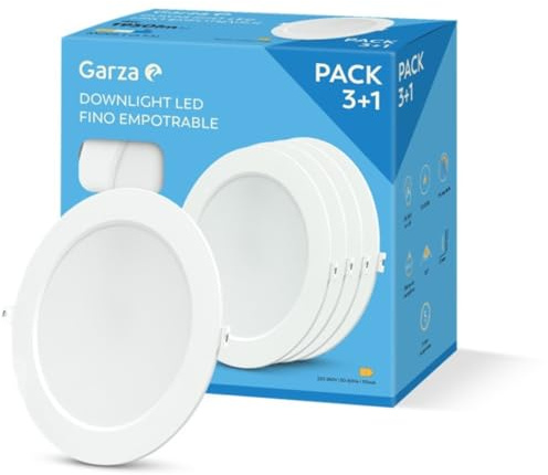 Garza - Pack 3 und 1 LED-Downlight-Deckeneinbauleuchte 18 W, 6500 K (kaltes Licht), Ø220 x 29 mm, 120 °, flache weiße Deckenleuchte für Badezimmer, Wohnzimmer, Küche