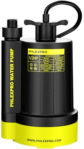 1/2HP Automatic Submersible Water Pump,110V Sump Pump Submersible with 2650 GPH Water Removal, 3/4” Garden Hose Check Valve Adapter for Swimming Pool Cover Hot Tubs Flooded House Basement