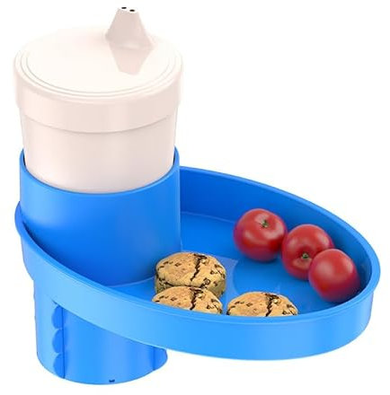Elfzone Car Seat Tray - Easily Expands Snack Tray Cup Holder Tray into 360° Cup & Travel Tray for Kids Car Seat, Booster, and Stroller (Blue)