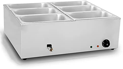 SmPinnaA Scaldavivande Elettrico Commerciale da 1500 W, Vassoio Scaldavivande per Buffet con Tavolo A Vapore in Acciaio Inossidabile, Controllo della Temperatura, per Catering E Ristoranti,6 Pots