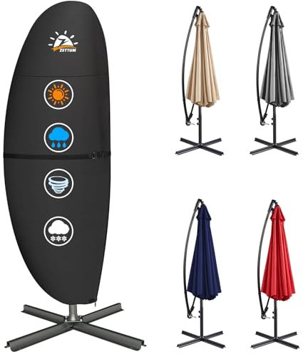 Zettum Cantilever Parasol Cover 3m-4m, 600D PU Coating Heavy Duty Large Parasol Cover Waterproof with Zipper, UV & Weather-Anti Garden Parasol Covers for 3m-4m Garden Umbrellas 260x53x81/58cm