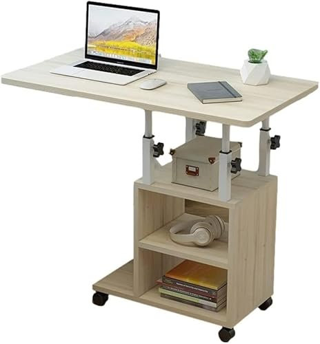 VAESAZDSZ Überbetttisch Überbetttisch Verstellbarer Überbett-Nachttisch mit Rädern Mobiler Stehpult Stahlrahmen Künstliche Platte Rollbarer Laptoptisch Leichtgewicht
