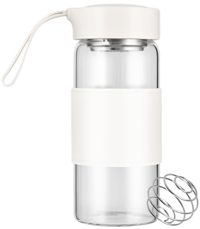 BNCWCQZ Small Glass Shaker Bottle,16oz BPA Free Odorless Shaker Bottle with 304SS Mixing Ball and Removable Cleaning Brush for Fitness & Protein Shakes(White-1Pack)