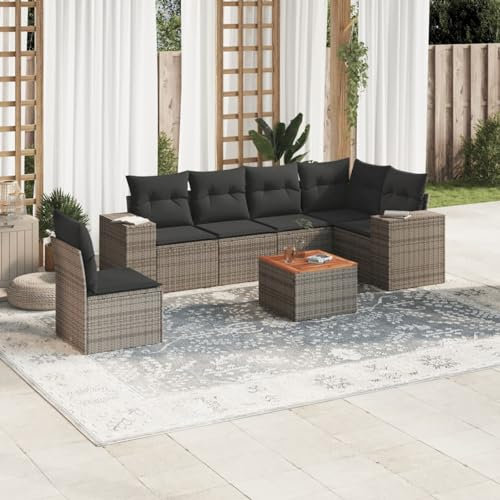 Iiaky 7-TLG. Garten-Sofagarnitur mit Kissen Gartengarnitur Set Lounge MöBel Outdoor LoungemöBel Balkon Grau Poly Rattan - 3225472
