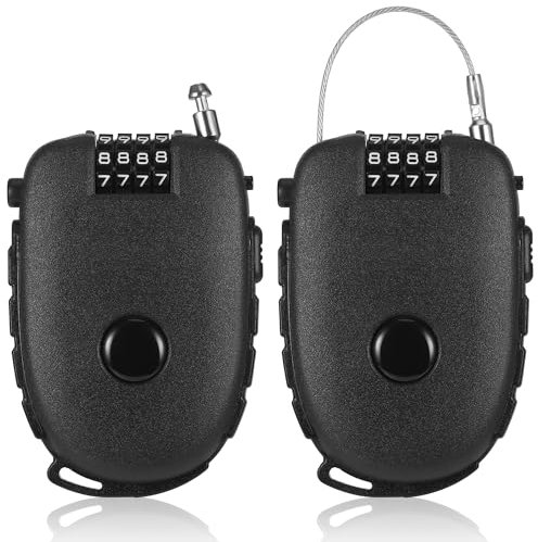 Fentar 2pcs Cable Lock, 4-Digit Combination Locks with 130cm Retractable Stainless Steel Core, Flexible Wire Lock for Ski, Scooter, Suitcase and Motorcycle Helmet