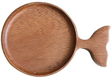 OKUMEYR Fish-Shaped Wooden Sauce Dish Small Acacia Wood Saucer Creative Snack Plate for Soy Sauce and Korean Kimchi Serving