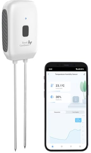Royal Gardineer Pflanzen Sensor: Smarter Boden-Feuchtigkeits- & Temperatur-Sensor mit Bluetooth, App (Pflanzen-Feuchte-Messgerät, Bodenfeuchtigkeits, Bodenfeuchte)