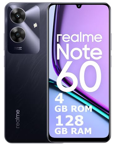 realme Note 60 Smartphone 4+128 GB, garanzia di fluidità ArmorShell di 48 mesi, fotocamera da 32 MP, display Eye Comfort da 90 Hz, mini Capsule 2.0, batteria da 5000 mAh, black t(nessun adattatore)