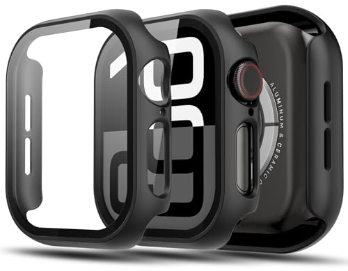 TGKML Hülle mit Displayschutzfolie für Apple Watch Series 11/10 46mm | 2-Stück, Hard-PC Schutzhülle, Eingebaut Gehärtetes Glas, Kratzfest & Stoßfest Schutzfolie, Schwarz*2