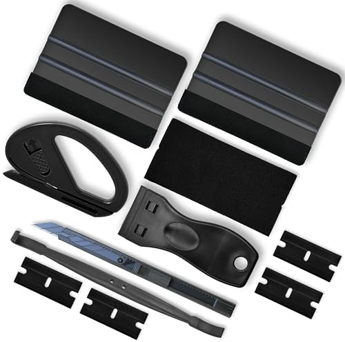 Vinyl Wrap Tools, Kitchen Wrap, Wallpaper Smooth, Cabinet Wrap, Car Window Tint, Cabinet Wrap, Peel & Stick Install, DIY Accessory, Suede Squeegee, Edge Trimmer, Trimming Tool, Black, 7 in 1
